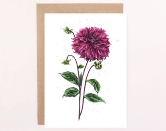 Dahlia Thomas Edison Greetings Card: Watercolour Dahlia Card, Birthday Card