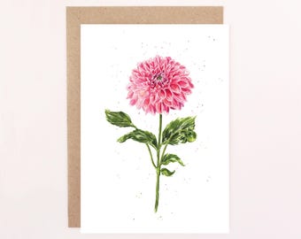 Dahlia Linda's Baby Greetings Card: Watercolour Dahlia Card, Birthday Card