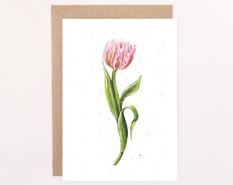 Tulip, Light Pink Floral Greetings Card: Watercolour Tulip Card, Birthday Card, Pink Tulip