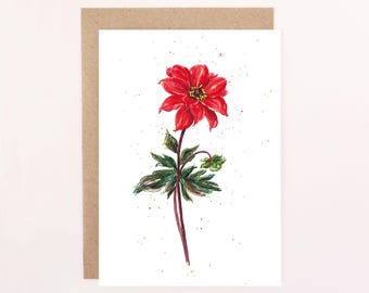 Dahlia Bishop of Llandaff Greetings Card: Watercolour Dahlia Card, Birthday Card