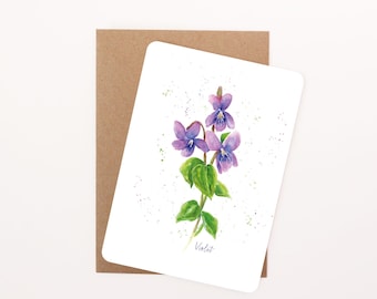 Violet Floral Postcard: Watercolour Illustration, Rounded Corners with Eco-Kraft Envelope