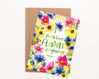 Monet Floral Quote Postcard: Watercolour Illustration, Rounded Corners with Eco-Kraft Envelope