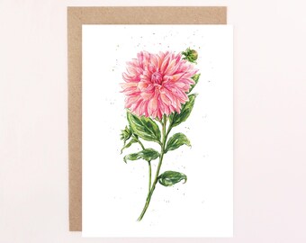 Dahlia Labyrinth Greetings Card: Watercolour Dahlia Card, Birthday Card