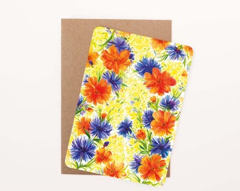 Summer Floral Burst Postcard: Watercolour Illustration, Rounded Corners with Eco-Kraft Envelope