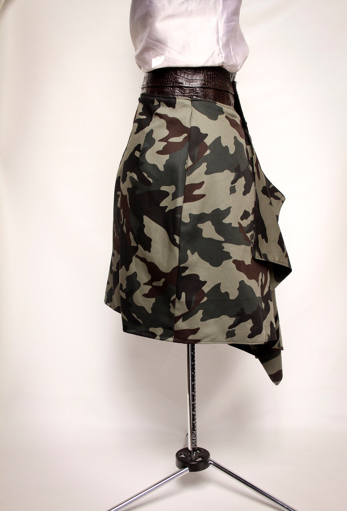 Camouflage Print ALine WrapSkirt with Pockets Leather Etsy