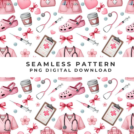 Nurse Sealess pattern , Nurse Clipart, Fabric, Stethoscope png, Vinyl, Digital Papers, Surface Pattern, Medical Planner 2