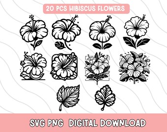 Hibiscus svg and png clipart,  Hawaii flower,  silhouette cricut file, stencil, flower svg, stamps