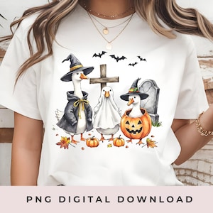 Funny Halloween Goose PNG: Witch, Ghost, Pumpkin - Sublimation Design (Digital Download)