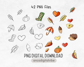 Cozy autumn clipart , Fall clipart bundle,  Digistamp set, Thanksgiving clipart png,Harvest clipart, Digital stamps