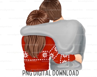 Christmas Couple illustration design PNG CLIPART -  Couple Christmas  wedding invitation  clipart -  PNG files couple in love - Wedding gift