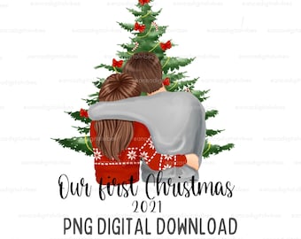Our 1st Couple Christmas illustration design PNG CLIPART -  Couple Christmas  wedding invitation  -  PNG files couple in love - Wedding gift