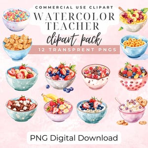 Cereal Clipart Watercolor set  Breakfast  PNG Bundle