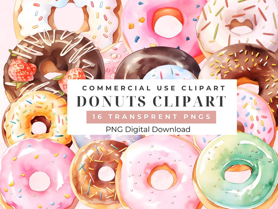 Watercolor Donuts Clipart Set Birthday Party Clip Decorations Bakery ...