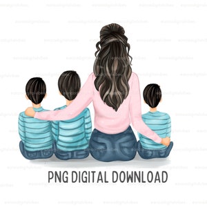 Mom of 3 Boys  All Black Hair-3 Boys Mama-Mothers day gift- Mom of boys- boys sublimate designs download-PNG files-Gift for a mother