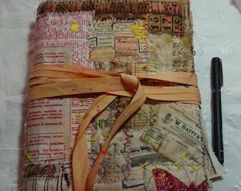 handmade junk journal LAYERS, soft cover journal, vintage/hand-dyed papers, vintage ephemera, tim holtz fabric, gift for journaller, artist