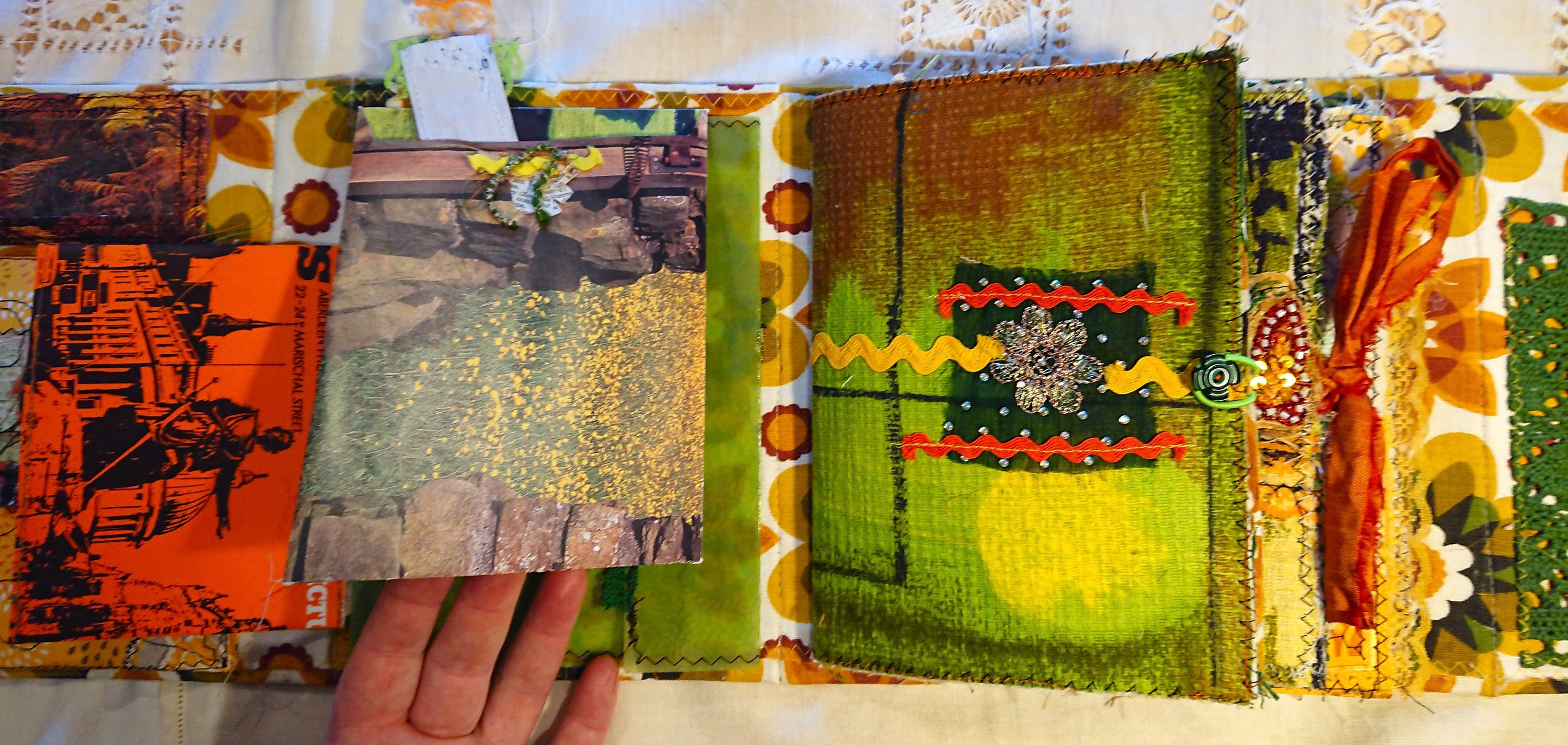 Handmade lapbook, retro shabby chic junk lapbook with handmade journals with handmade & vintage ephemera, bark cloth, #1 COOL AND GROOVY,