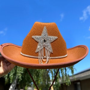 Rhinestone Star Cowboy Hat,Brown Cowboy hat, Wedding, Bride Cowgirl Hat,Bachelorette Party,Nashville, Concert