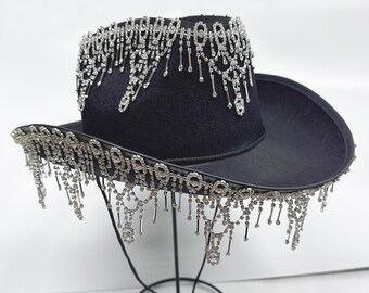 Rhinestone fringe Cowboy Hat  birthdays, bachelorette party, country concert, festival, western Party