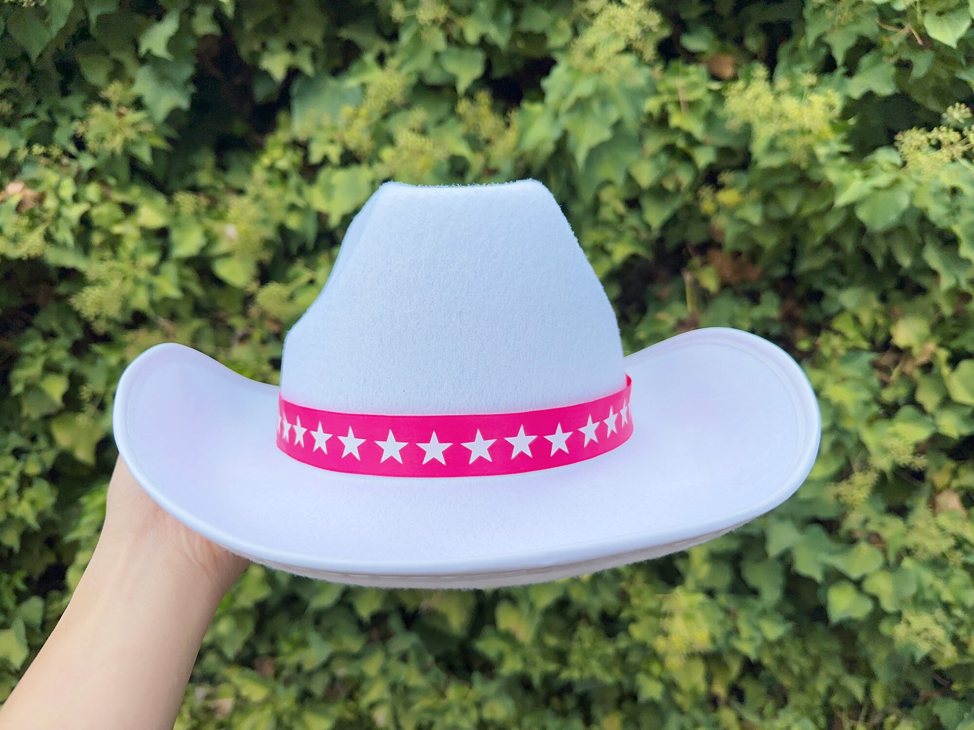White Cowboy Hat With Pink Ribbon White Star,bachelorette  display picture 2