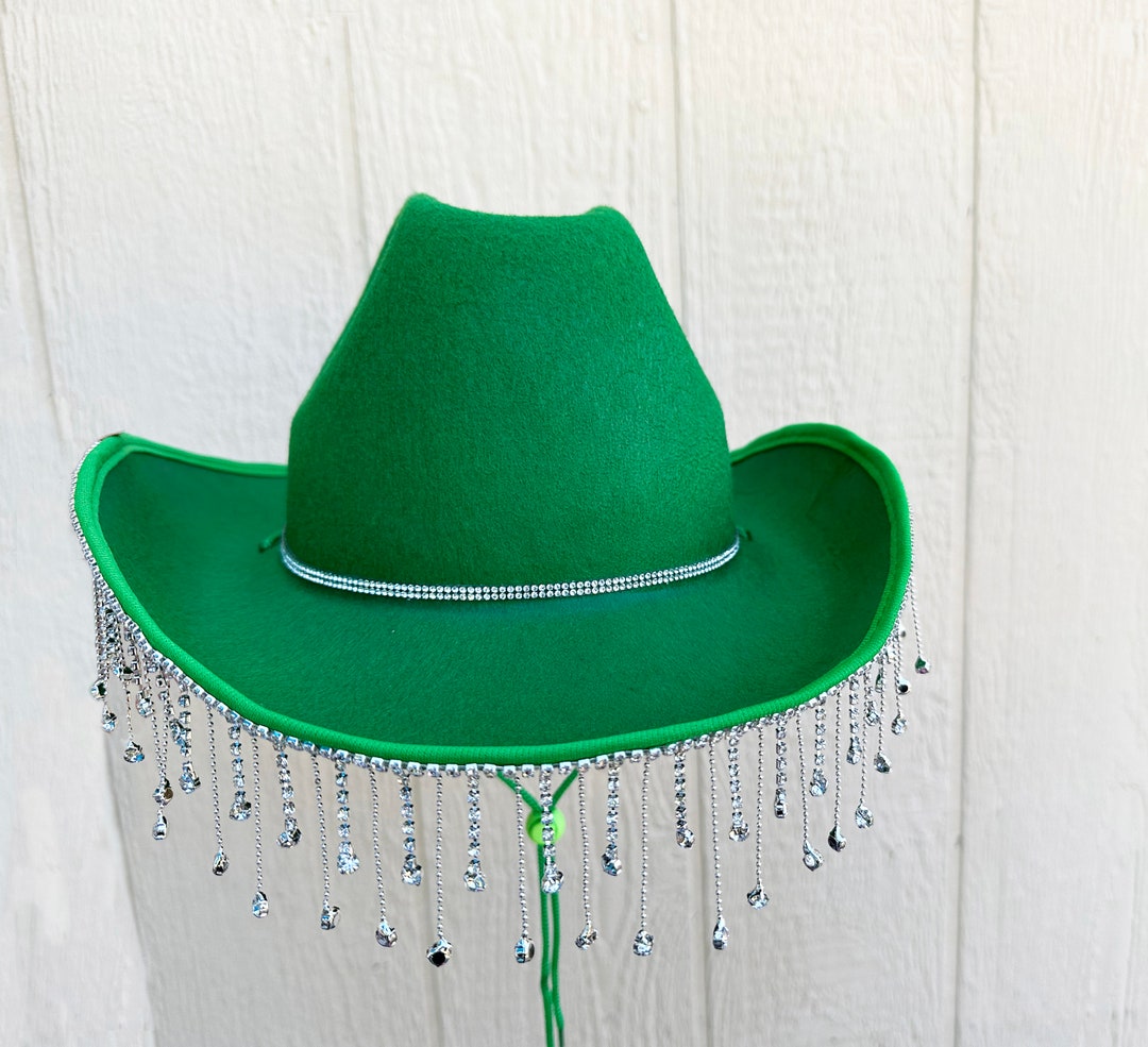 Green Cowboy Hat, Cowgirl Hat, Diamond Fringe Cowboy Hat, Nashville