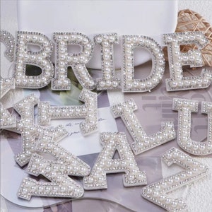 1.8&quot; Pearl Rhinestone Letters alphabet letter patch for clothing, Iron on bridal and wedding DIY embroidery, A to Z, 0 to 9
