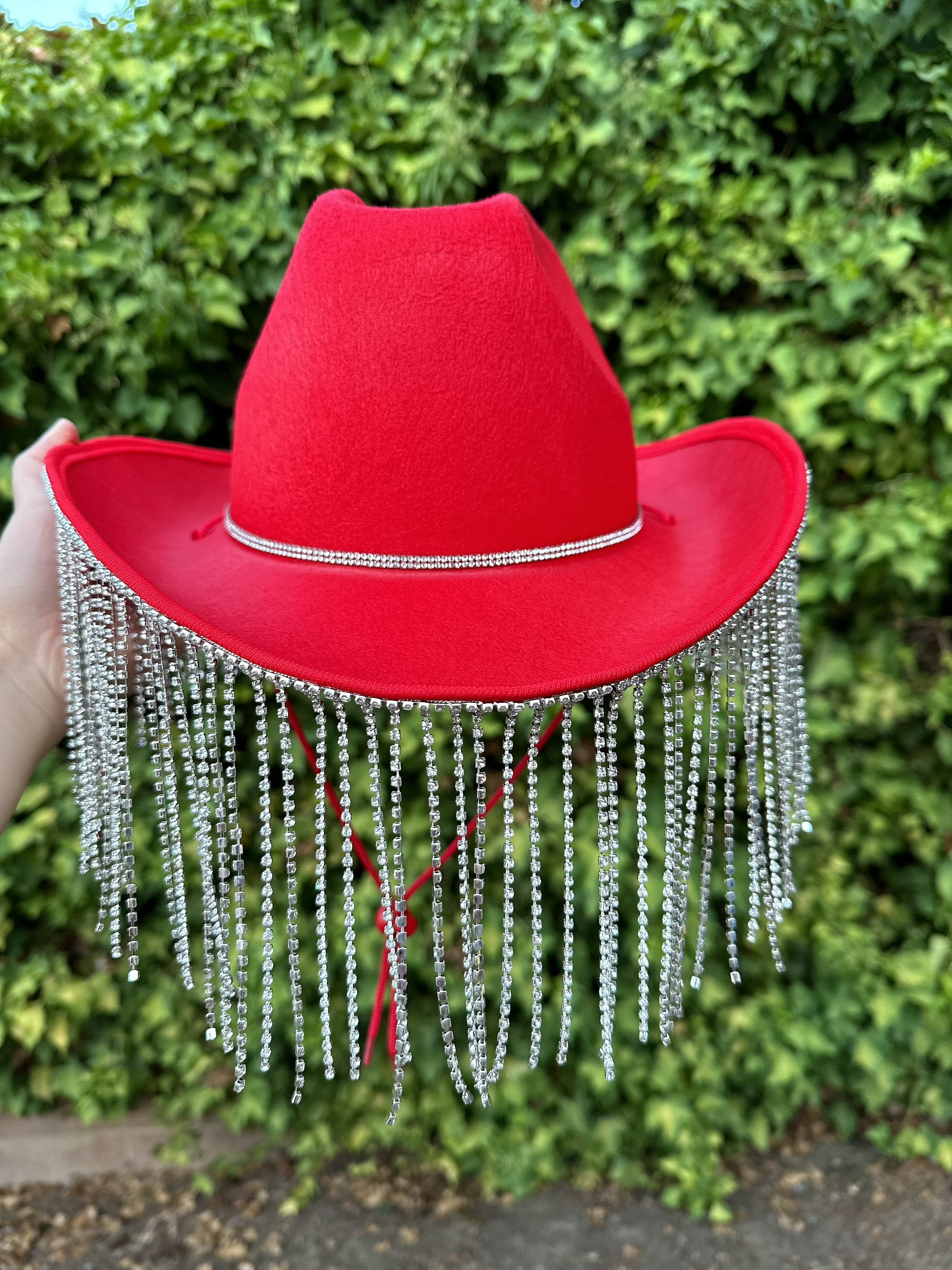 A Large Beautiful Red  Hat Silver Band With Purple A Red Feathers Ribbon Band Red Rancher Hat – Animo Hat & Apparel main image 2