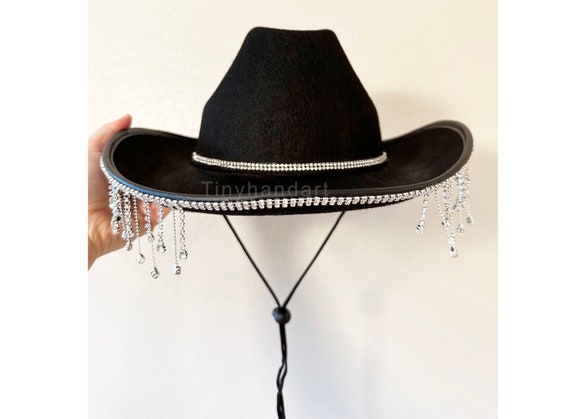 Black Bride Hat With Diamond Fringe,front Open, Bridal  display picture 1