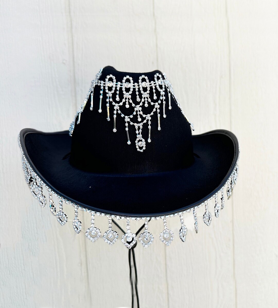 Wide brim diamond cowgirl hat Wide Brim Hats Bucket Fringe Cowgirl Hat Bling Diamond  main image 3