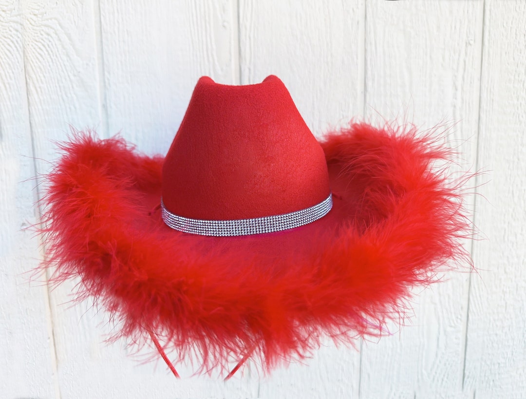 Christmas Cowboy Hat With Feather Boa,rhinestone Hat Band, Holiday ...