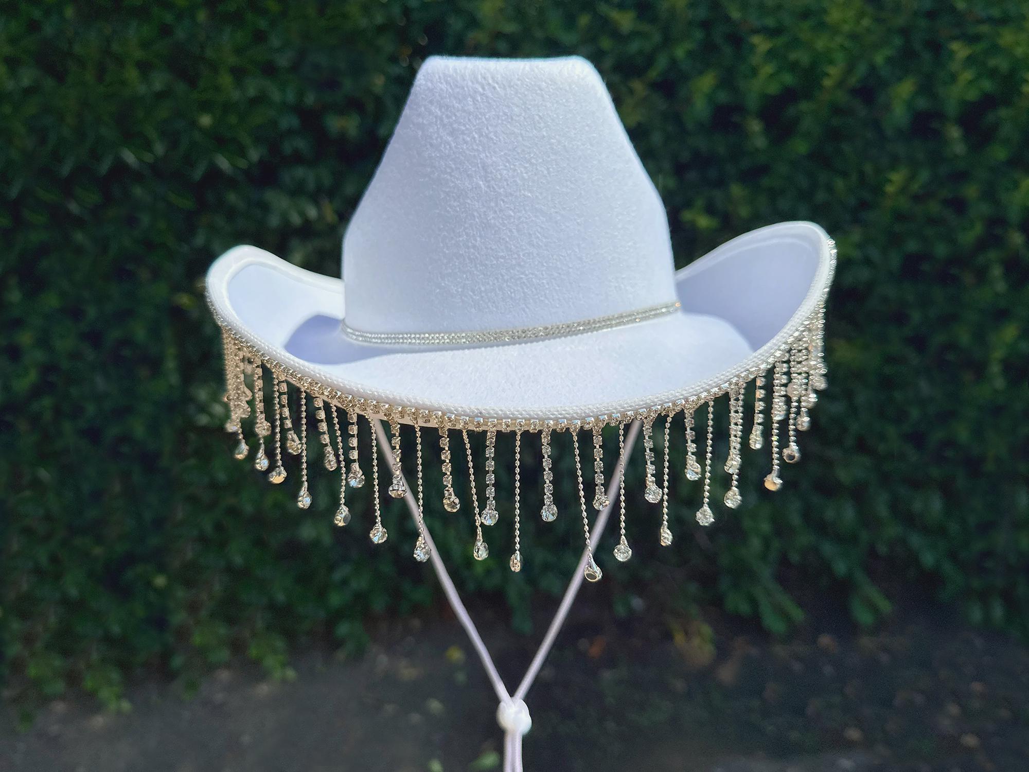 Bruid cowboyhoed met strass voor dames wit