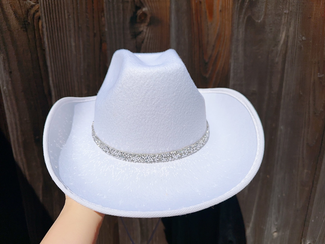 White Cowboy Hat With Rhinestone Band,bachelorette Bride Hat  display picture 3