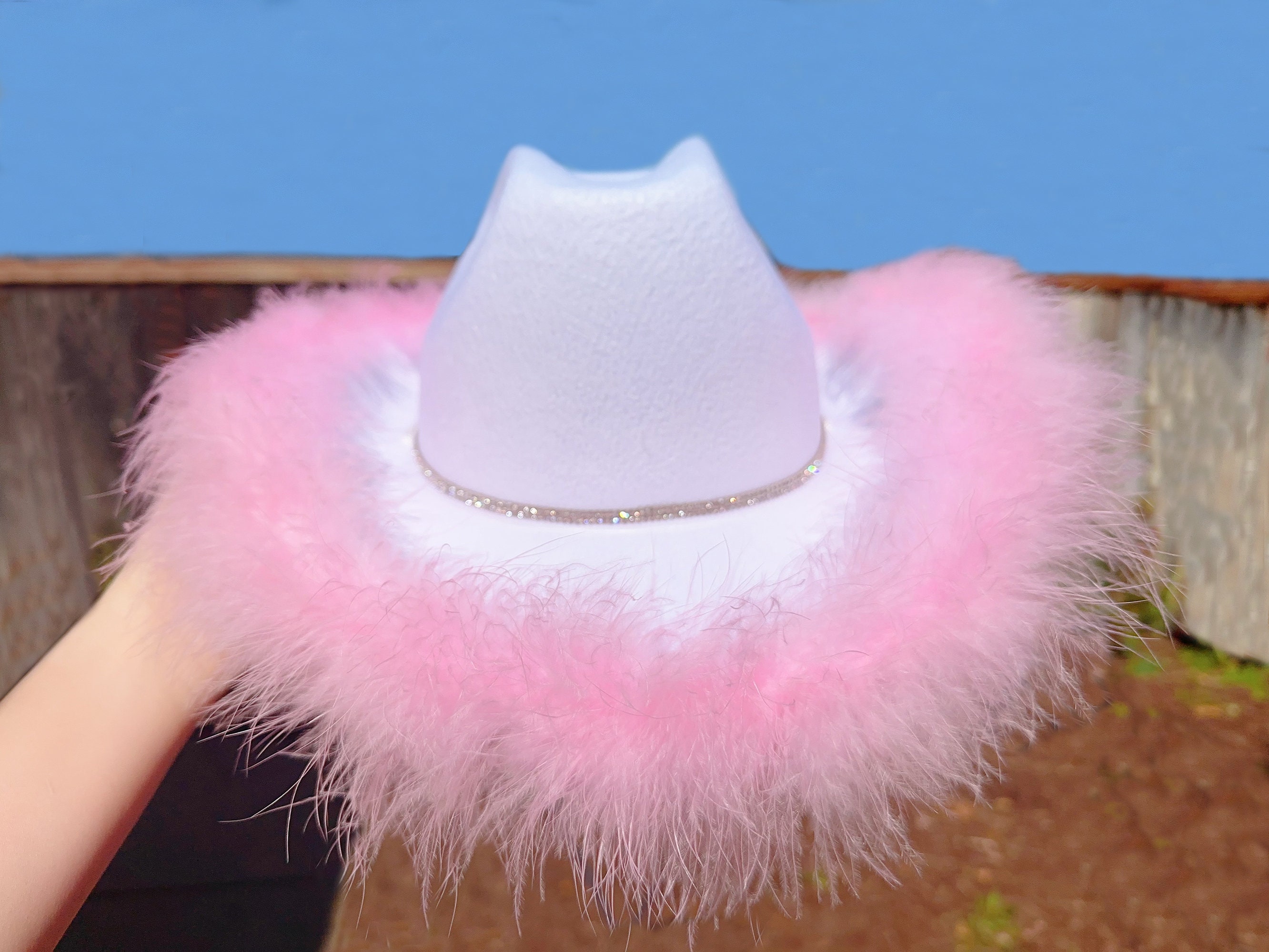 Handcrafted Y2K Barbiecore Pink Glamorous Fluffy Feather Embellished Hat NEW Handmade Mixed Pink Ombre Barbie Y2K Crochet Ruffle Hat  main image 2