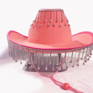 Pink Cowboy Hat, Bridal shower hat, cowboy wedding, Disco cowboy hat with Diamond Fringe Cowboy Hat, western cowgirl Hat, Nashville