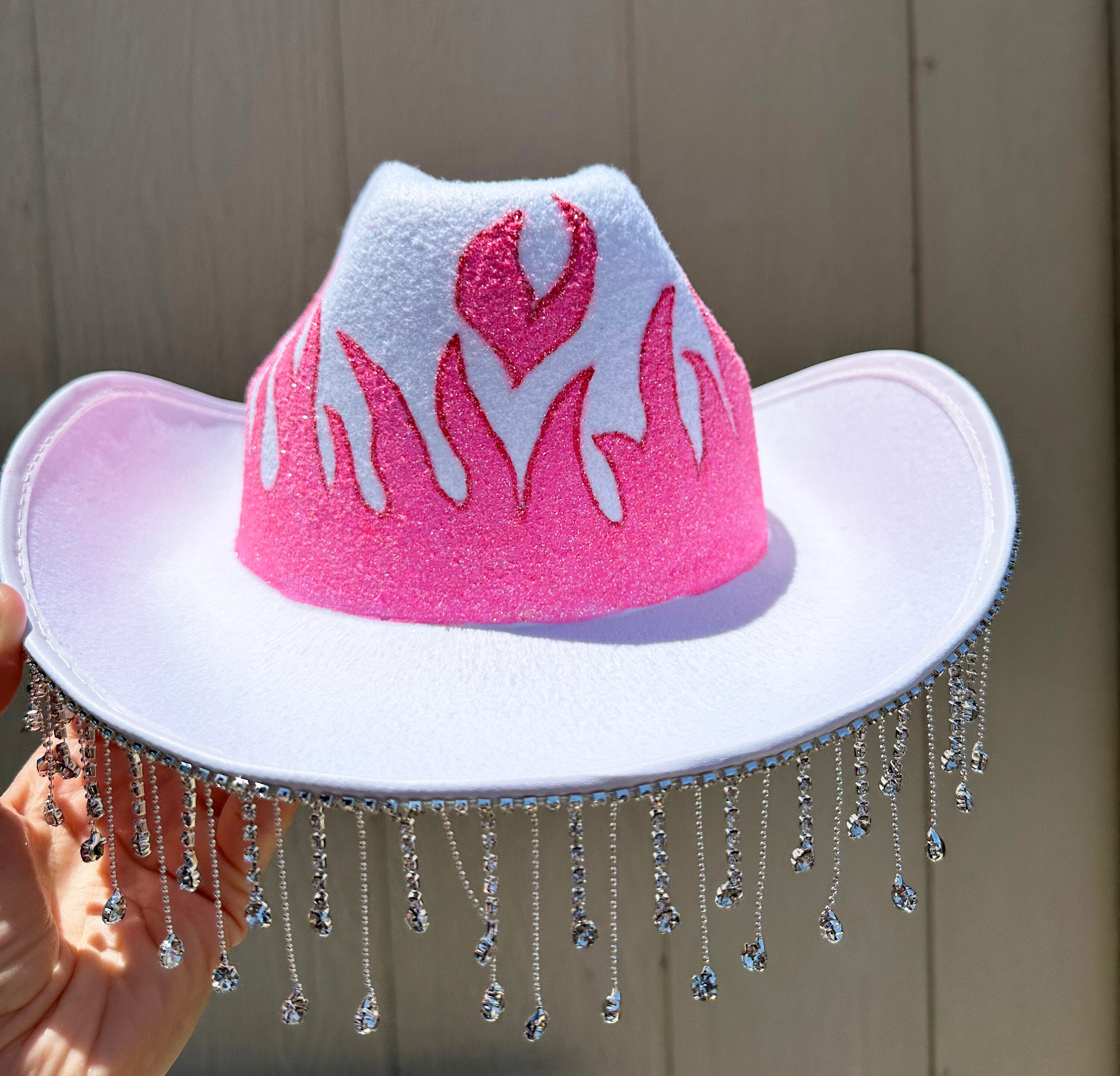 Hand Draw Glitter Flame Cowboy Hat With Feather and 