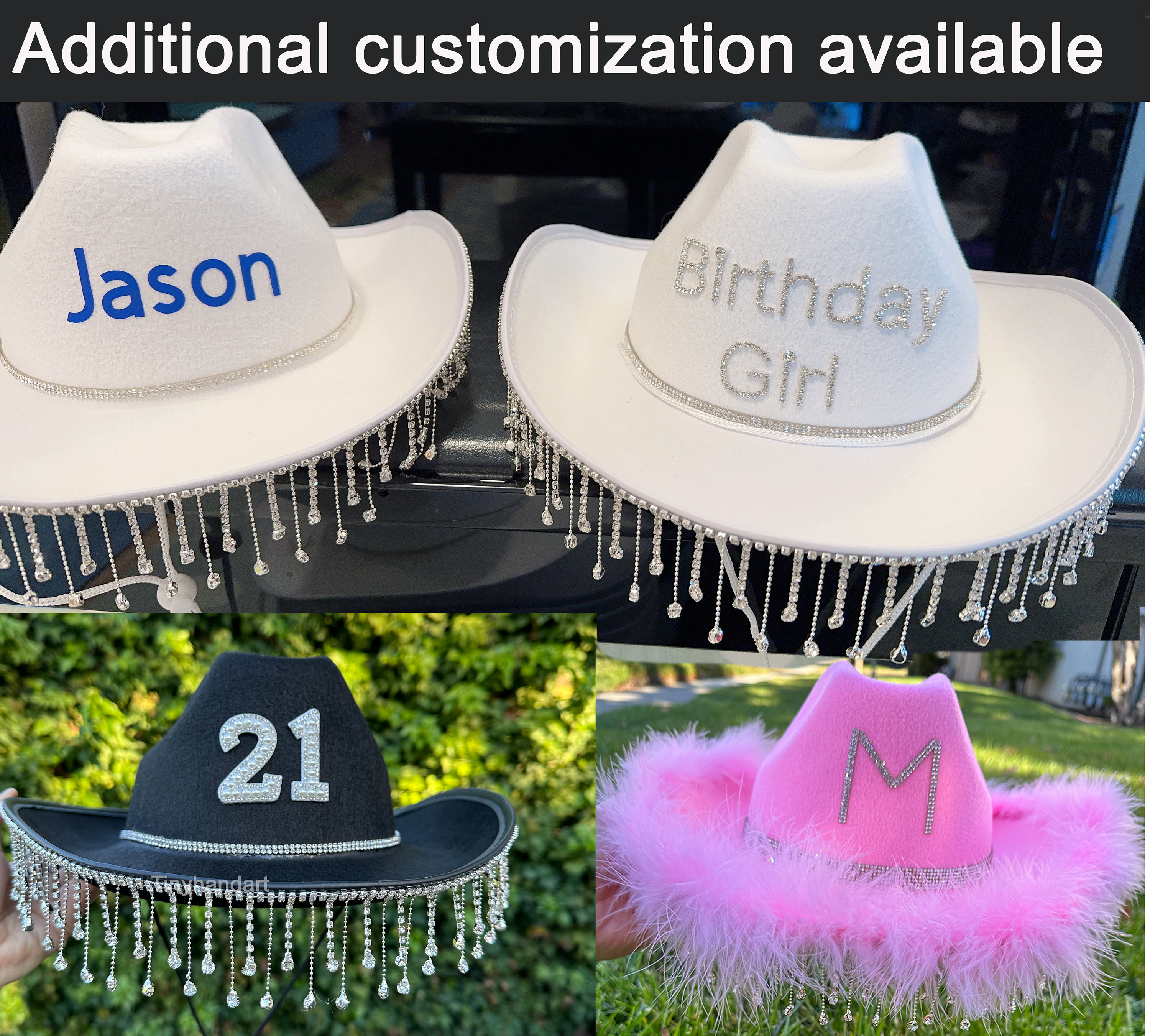 2 Pack Bling Rhinestone Cowboy Hats Wide Brim Cowboy Hat with Rhinestones Band Sparkly Rhinestone Cowboy Hat For Women & Men – Wide Brim  main image 3