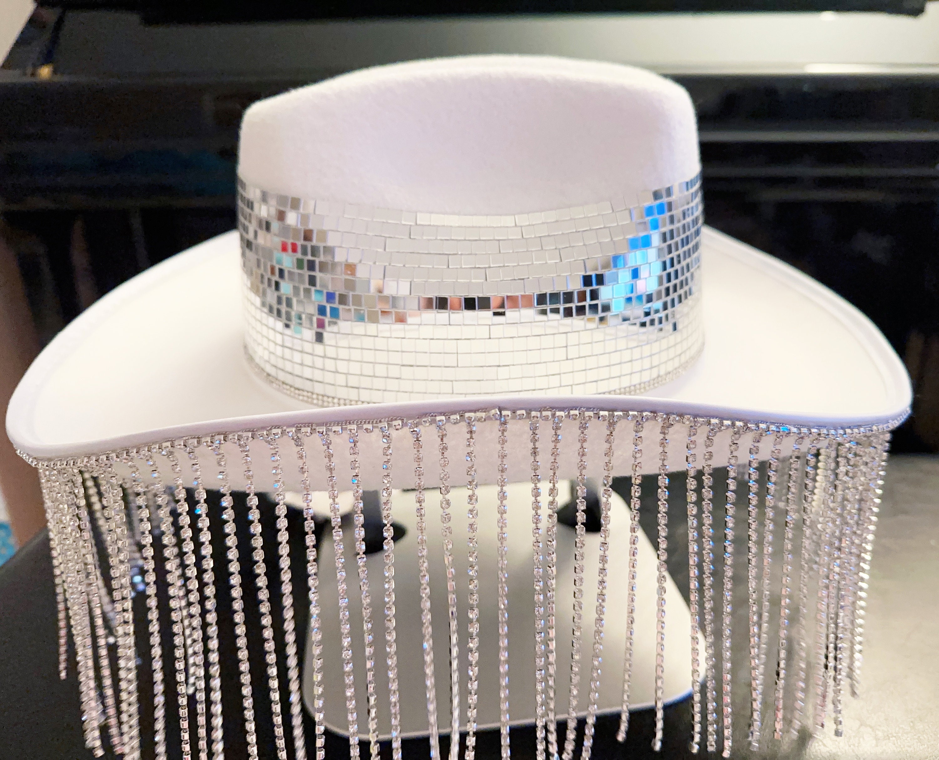 Black Disco Cowboy Hat With Rhinestone Fringe, Nashville  display picture 2