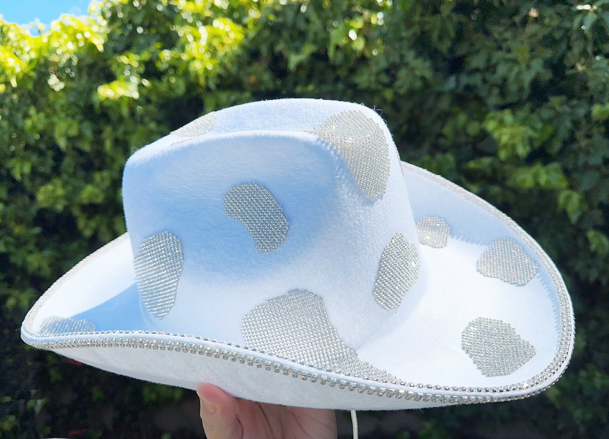 Cowprint Cowboy Hat Rhinestone,bachelorette Bride Hat,white 