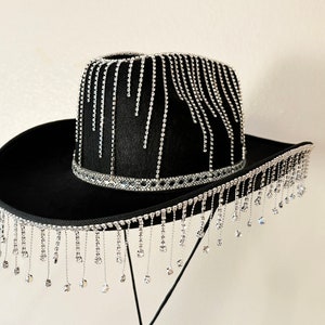 Rhinestone fringe Cowboy Hat birthdays, bachelorette party, country concert, festival Cow Girl hat bride wedding party,Christmas Hat