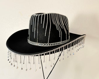 Rhinestone fringe Cowboy Hat birthdays, bachelorette party, country concert, festival Cow Girl hat bride wedding party,Christmas Hat