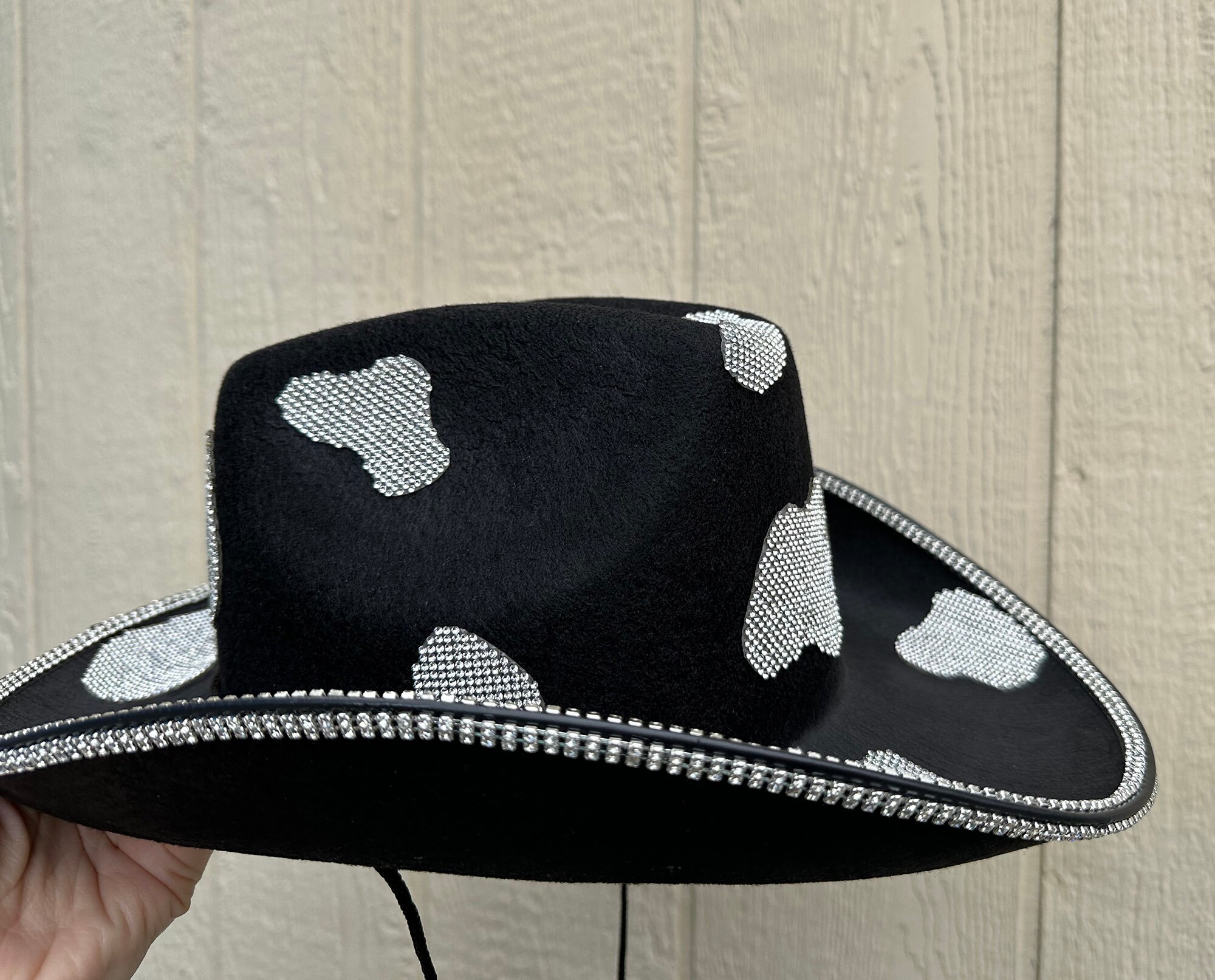 Black Faux Suede White Bling Beaded Rhinestone Bride Bachelorette Cowgirl Hat Rhinestone Cowboy Hat, Comdrip Men main image 2