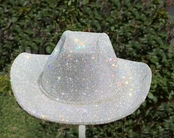 Rhinestone Cowgirl Hat, Fully Covered White Crystals, Western Wedding