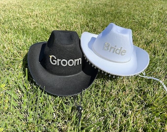 Rhinestone Bride Groom Cowboy Hat, Bachelorette Cowgirl Hat, Western Wedding party hat