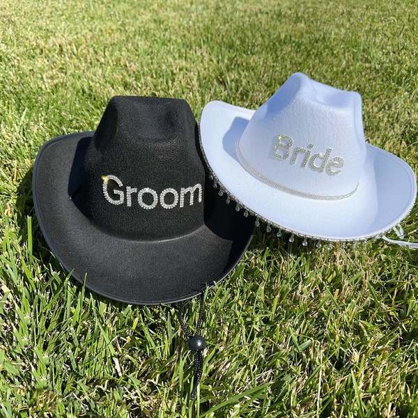 Bride & Groom Cowboy Hat, Wedding Party Hat,Nashville Bachelorette Party, Rhinestone Cowgirl Hat,Western party hat