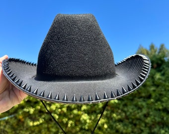 Spike Studded Cowboy Hat | Cowgirl Hat | Western Hat | Punk Hat | Funky Hat | Handmade | Back Cowboy Hat| Halloween Party Hat