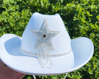 8523 White Cowgirl Hat With Bandana,70s 80s Cowgirl Costume, Felt Cowboy Hats Dance Pig White Cowgirl Hat with Bandana,70s 80s Cowgirl  main image 2