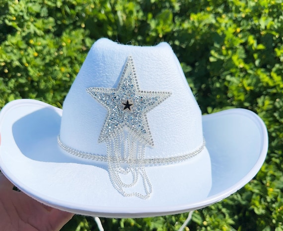 7298 White Cowgirl Hat With Heart Sunglasses - Cowboy Hat With Glitter Star White Cowgirl Hat with Heart Sunglasses - Cowboy Hat with  main image 3