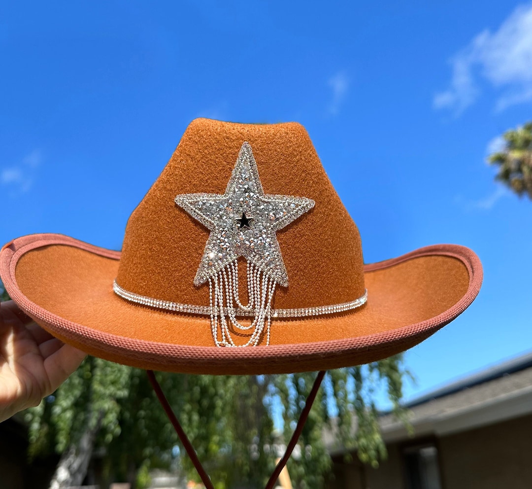 Rhinestone Star Cowboy Hat,brown Cowboy Hat, Wedding, Bride Cowgirl Hat