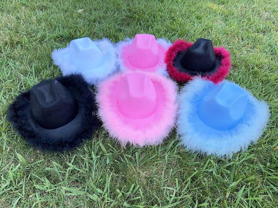 Pink Cowgirl Hut Aus Filz – Mit Feder, Für Kostüme & Partys, Größe 56-58 Cm (Kopfumfang)