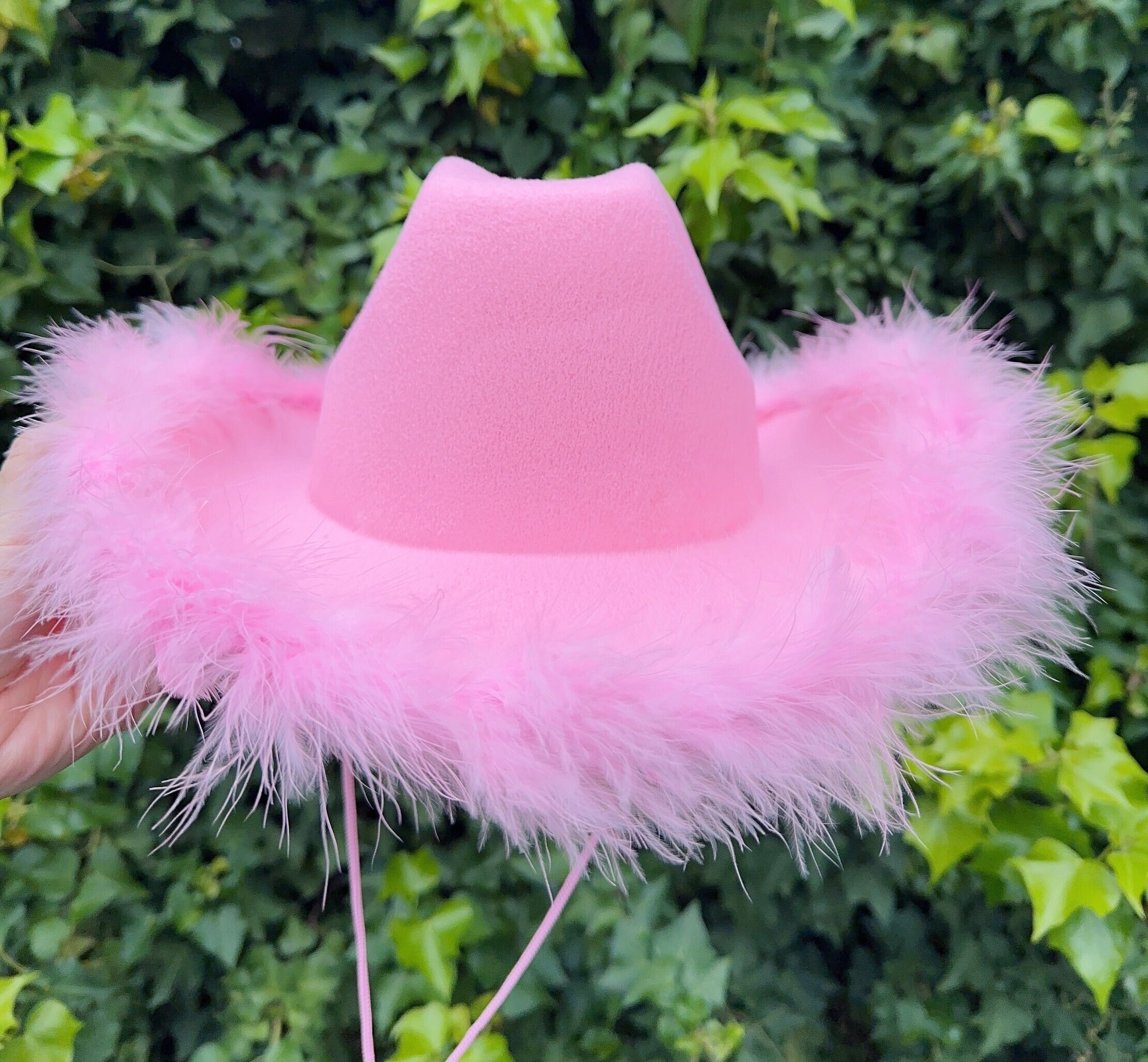 2891 24 Pack Pink Cowgirl Hat Bulk Cowboy Hats With Feather Boa For Women Pink Cowboy Hat With White Feather Boa & Rhinestone Hat Band  main image 2