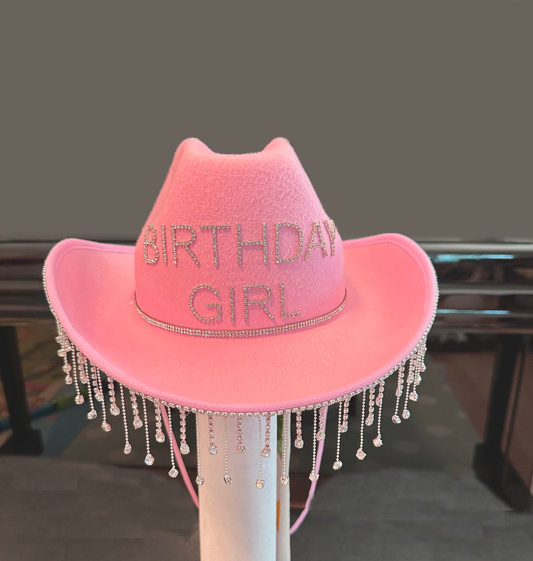 Pink Birthday Girl Cowboy Hat Cowgirl Hat With Rhinestone Fringe,bridal